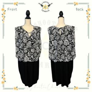 NWT Perceptions Black White Floral Sleeveless Dress Womens Plus Size 22W Classic